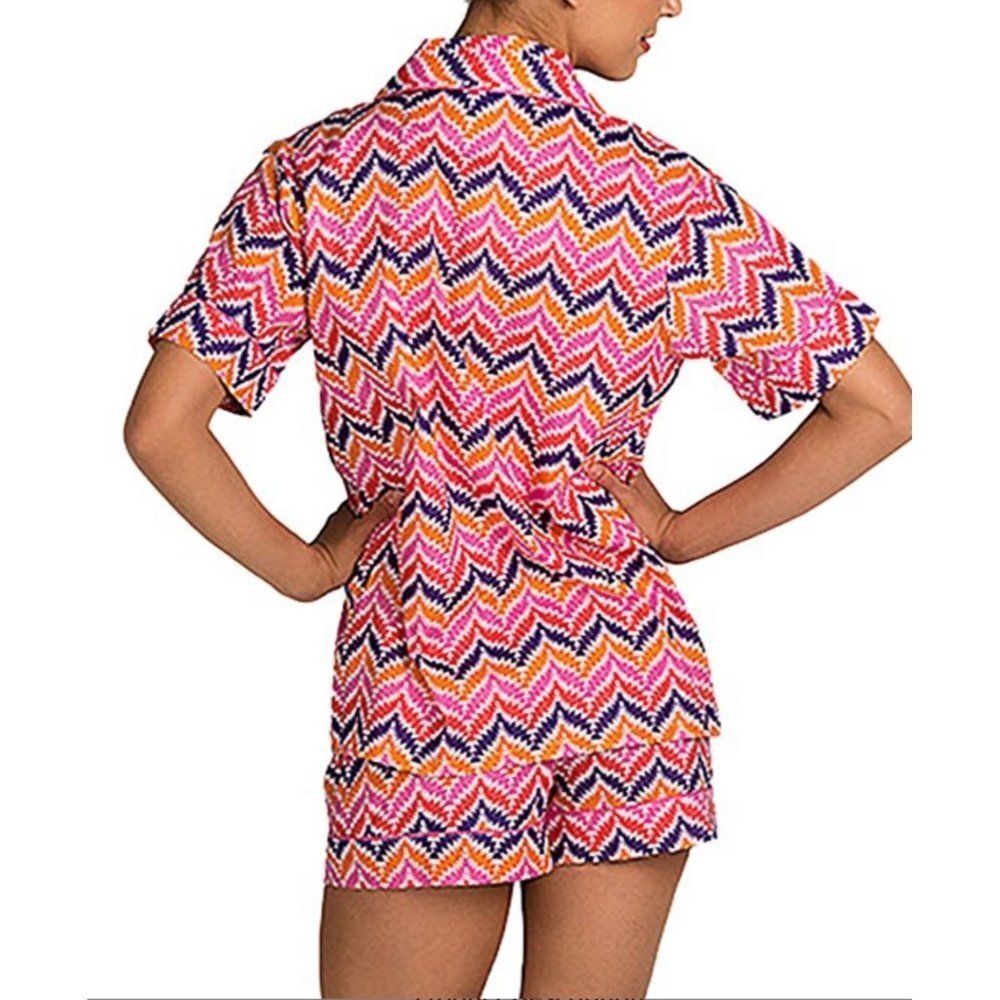 Malabar Bay Pink & Purple Zigzag Organic Cotton Summer Pajama Set - Small - Picture 2 of 6